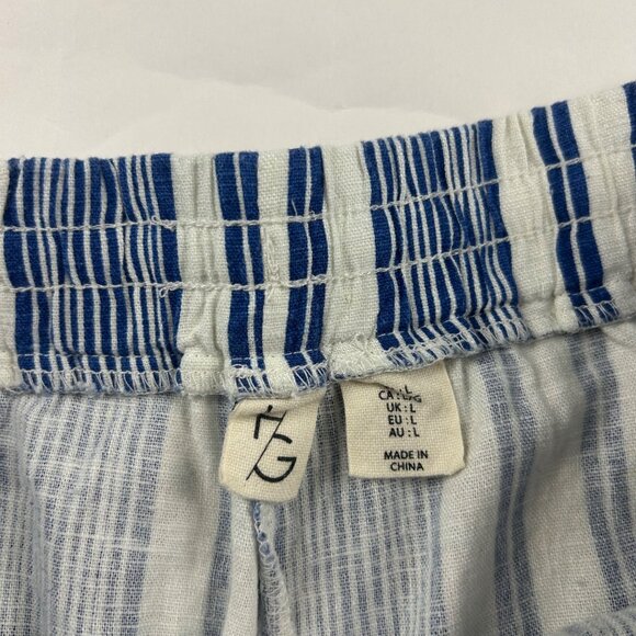 Happily Grey Blue Striped Linen Blend Wide Leg Lounge Pant L - Picture 4 of 7